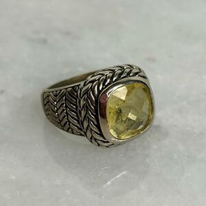 Vintage Lucky Brand Silver Faceted Chunky Citrine Herringbone Ring 8.5